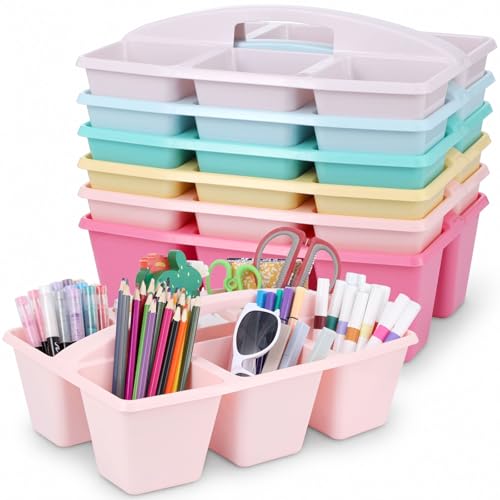 6 Pack Assorted Colors 6 Compartment Classroom Caddy with Handle Portable Plastic Storage Classroom Caddies Organizer for Classrooms Supply Teacher Office Table Desk(Pink Purple) - color: Pink Purple