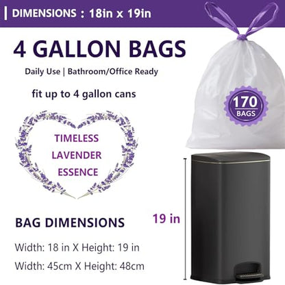 4 Gallon Trash Bags Lavender Scented, 170 Count Small Drawstring Trash Bag Febreze Beachside Breeze Garbage Bags, Odor Resistant white Plastic Trash Can Liners for Bathroom, Bedroom, Office - size: 1 Count (Pack of 170)
