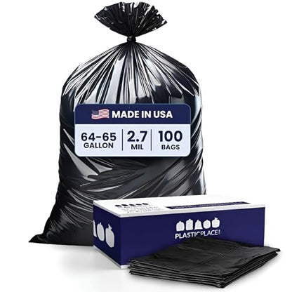 Plasticplace 65 Gallon Trash Bags, 2.7 Mil, Black Heavy Duty Garbage Can Liners,100 Count (Pack of 1) - size: 100 Count (Pack of 1)