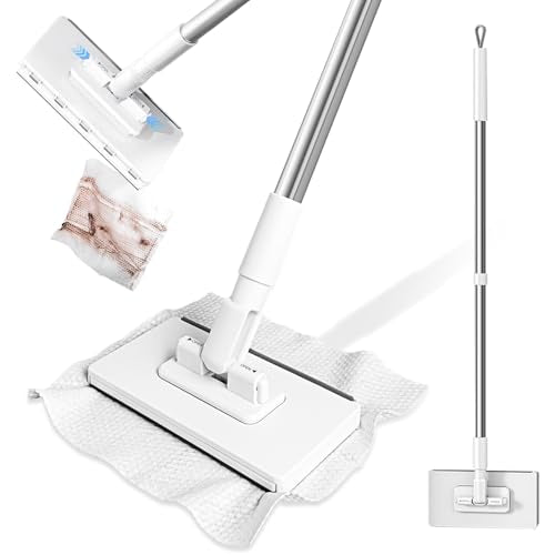 Hands Free Multi Purpose Flat Mop One Click Shark Tooth Grip | Zero-Touch Dirty Cloth Release, 48" Long Handle, Mini Mop Head Grip For Any Cloth, No Bending – Quick Hands-Free Cleaning. - color: 48in Long-handled Mini Mop