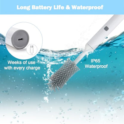 Electric Baby Bottle Brush Set with Rechargeable Electric Bottle Brush Cleaner and Replaceable Silicone Bottle Brushes and Straw Brush Cleaner, Waterproof Multi-Purpose Cleaning Brush (White) - color: White