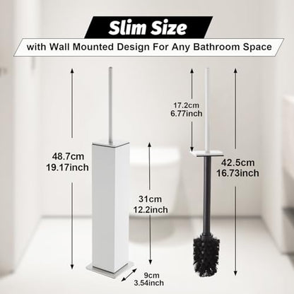 BGL Toilet Brush with Holder Set White Aluminium Standing for Bathroom Toilet Bowl Cleaner Brush and Holder Set, Square Design - color: White-standing
