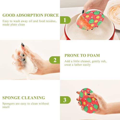 Pickleball Theme Cartoon Dish Scrub Sponges Kitchen Non Scratch Reusable Compressed Cellulose Sponge Hanging for Household Cleaning Washing Dishes Pots and Pans 3 Pack - color: Pattern3
