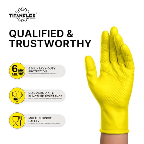 TitanFlex Heavy Duty Industrial Nitrile Gloves with Raised Diamond Texture, 6-mil, Latex Free (Dark Green/Yellow) - color: 01 Yellow (50ct), size: Medium