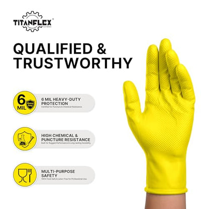 TitanFlex Heavy Duty Industrial Nitrile Gloves with Raised Diamond Texture, 6-mil, Latex Free (Dark Green/Yellow) - color: 01 Yellow (50ct), size: Medium