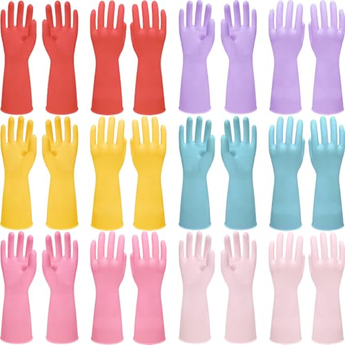 12 Pairs Rubber Cleaning Gloves for Dishwashing Reusable Kitchen Gloves for Washing Dishes and Household - size: Large