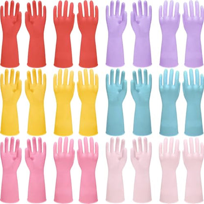 12 Pairs Rubber Cleaning Gloves for Dishwashing Reusable Kitchen Gloves for Washing Dishes and Household - size: Large