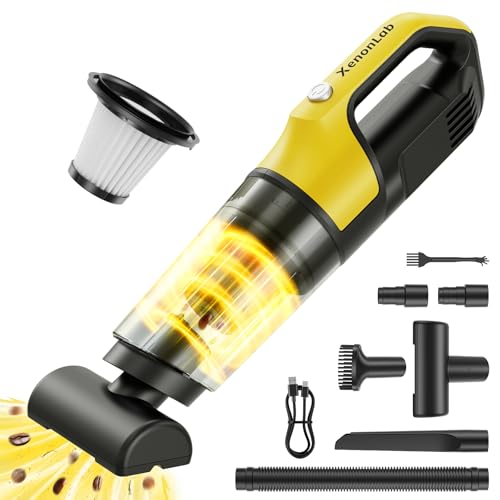 Handheld Vacuum Cordless 1.1 Pounds Car Vac 10000PA Hand Held Vacuums 4-in-1 Hand Vac Cordless Rechargeable HEPA Filter Large Capacity Dust Cup for Car Office Home Pets Hair (Yellow) - color: Yellow