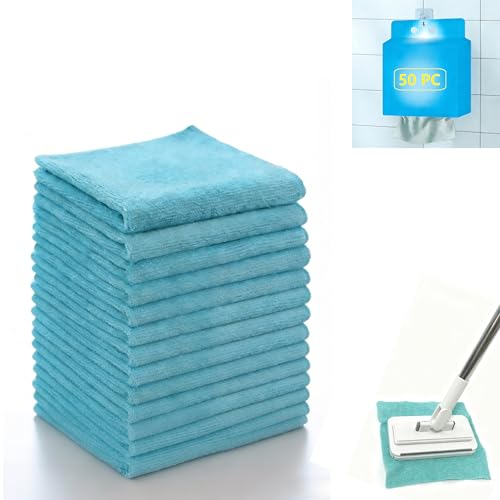 50 Count Replacement Cloths Snap Grip Mini Mop, High Absorbency Lint-Free, Wet and Dry Cleaning Pads for Cabinets, Walls, Windows & Floors, Washable Reusable Economical Pack, 8"x8" - color: Blue 50pc Replacement Cloths (No Mop)