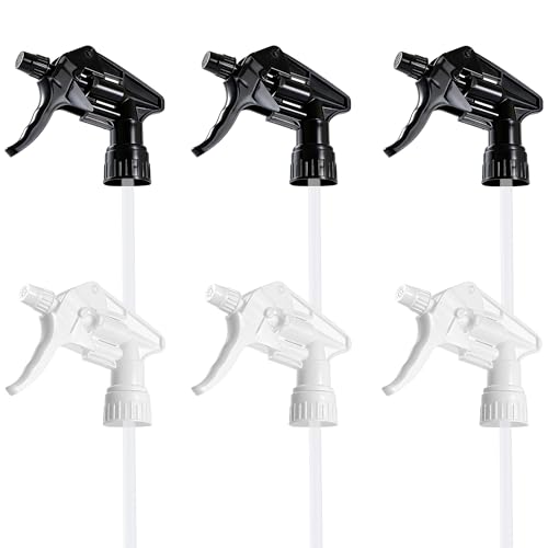 6 Pack Heavy Duty Spray Nozzle for Bottles, Leak-Proof Adjustable Spray Bottle Nozzle Replacement, Ergonomic Bottle Sprayer for Cleaning & Auto Detailing, Fits Standard 28/400 Spray Bottle Top - color: Black