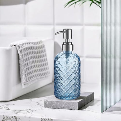 Kaishun 14 OZ Refillable Glass Soap Dispenser for Hand Soap & Lotion, Blue - color: Blue