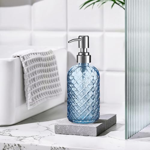 Kaishun Refillable Glass Soap Dispenser (2PC) for Hand Soap & Lotion, Blue - color: Blue (2 Pack)