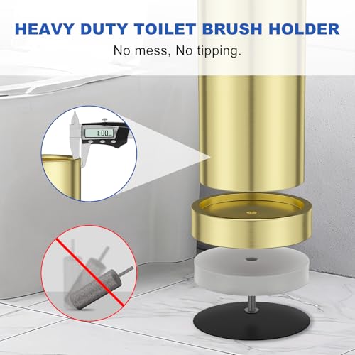 304 Stainless Steel Toilet Brush and Holder Set, Toilet Bowl Brush and Holder, Heavy Duty with Long Handle, Removable Inner Bowl and Splash Protection for Bathroom - color: Brushed Gold