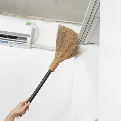 Natural Whisk Sweeping Black Handle Broom - Brooms for Wedding Jumping Ceremony Halloween DIY Decoration - Vietnamese Straw Soft Broom 12.2" Width, 28.35" Length - style: Black