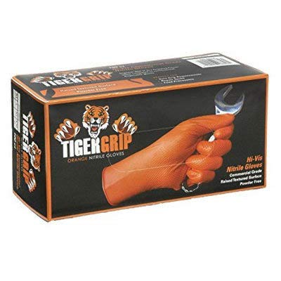 DENCO DISTRIBUTING, INC. Tiger Grip Nitrile Gloves - Hi Vis Orange - 7mil - Textured - Powder & Latex Free - Case of 10 Boxes - size: Medium (Pack of 1000)