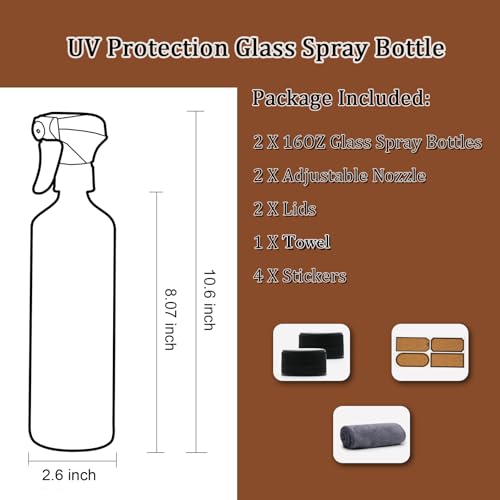 OFFIDIX Glass Spray Bottles for Cleaning,16 OZ 2 Pack Continuous Empty Water Mister Spray Bottles for Hair,Plants Mister,Adjustable Nozzle,Black - color: Black
