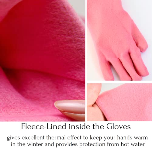 Myungjin Fleece-Lined, Flock Lining, Insulated Long Cuff, Reusable Waterproof Household Kitchen Dishwashing Non-Slip Cleaning Latex Rubber Gloves (2 Pairs)