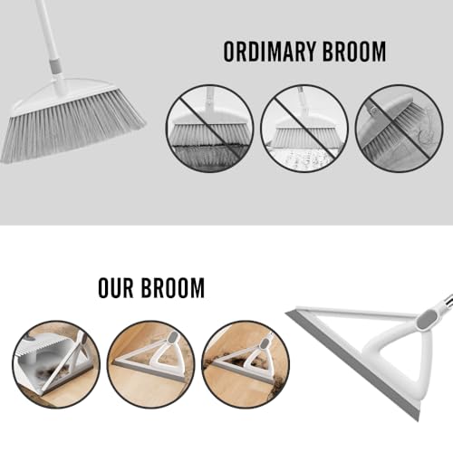 Household Broom with Dustpan, Squeegee Broom for Floor, Aluminum Handle for Floor, Glass, and Tile (White M1)