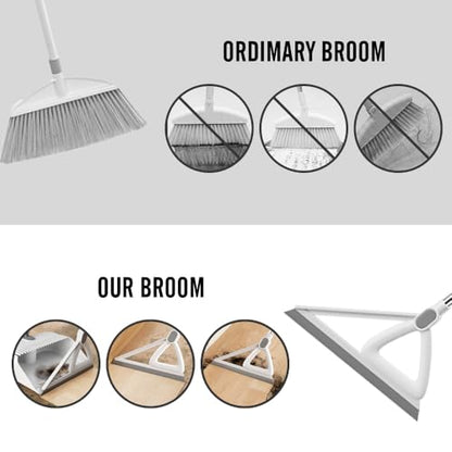 Household Broom with Dustpan, Squeegee Broom for Floor, Aluminum Handle for Floor, Glass, and Tile (White M1)