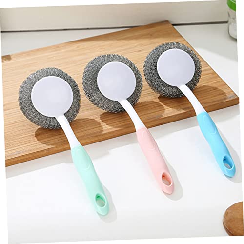 Dish Washing Brush with Handle Steel Ball Scrubber for Pots Pans Glasses Bowls Ergonomic Non-Slip Grip Hanging Hole Pink 9.84 X 3.54 X 0.39 in