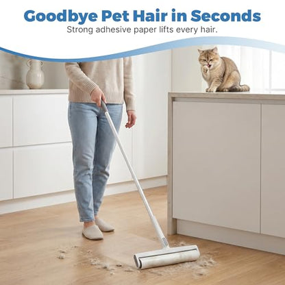 13.8" Large Lint Rollers/7.5" Small Lint Rollers for Pet Hair Extra Sticky,Large Roller with Long Handle for Cleaning Carpets, Clothing,Floors,Couch, Furniture Wall Cleaner Mop Dust Remover (White) - color: White