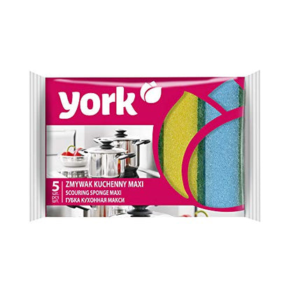 York Scouring Sponge Non-Abrasive Cleaning Scouring Heavy-Duty Scrub Sponge for Kitchen Scratch Proof Utensil Scrubber Pads for Pots, Pans, Non-Stick Cookware Sponge for Kitchen-5 Piece Multicolour