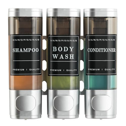 Shower Soap Dispenser Wall Mounted No Drill Shampoo Dispenser for Shower Wall Shampoo and Conditioner Dispenser Bathroom Hotel 3 * 300ml Sliver with Labels - color: Silver 3
