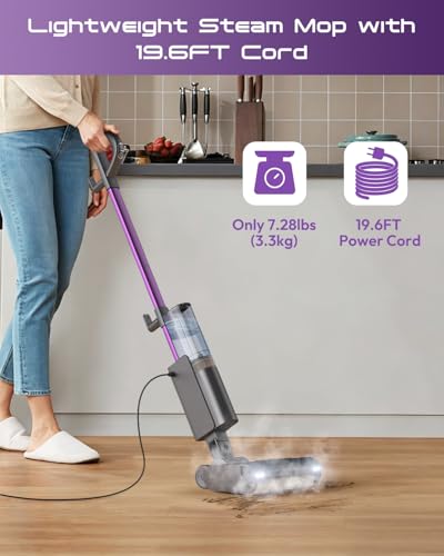 Steam Mop for Floor Cleaning, Lightweight 4-in-1 Steam Cleaner with Fast Heating & Self-Cleaning, Electric Mop for Home with 19.6ft Cord, 180° Lie Flat & LED Headlights for Sealed Hard Floors