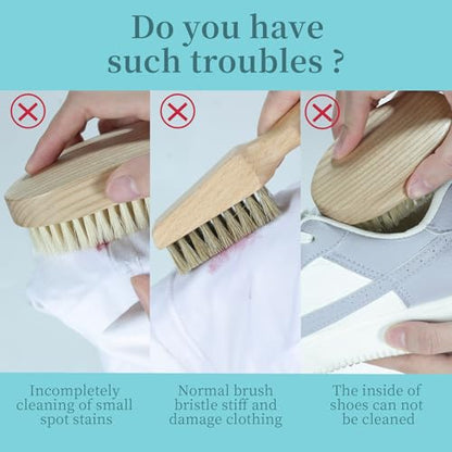 BFWood Laundry Stain Brush, Natural Soft Boar Bristles, Removes Tough Stains from Delicate Fabrics Like Knits, Cotton, and Linens, Gentle on Fabrics, No Damage - style: Regular