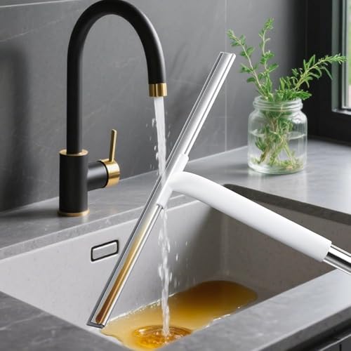 Rubber Floor Squeegee for Smooth Surface Concrete Floor, Tile Floor, Heavy Duty Garage Shower Floor Squeegee Broom for Removing Water, Commercial Scrubber Mop with Adjustable Long Handle - style: Cleaning scraper - extended pole