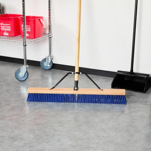 Restaurantware-BROOM HEAD ONLY: Clean Tek Professional 30-Inch Broom Head, 1 Heavy-Duty Push Cleaning Tool - Handle And Brace Sold Separately, Heavy Plastic Bristles, Wooden, Commercial Use - size: 30", style: Wood, with Heavy Flagged Bristles