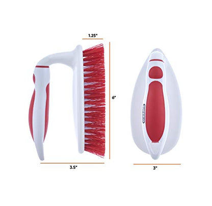 Superio Cleaning Scrub Brush with Stiff Bristles and Comfort Grip Handle, Red and Grey 2 Pack Heavy-Duty Household Utility Scrubber for Kitchen, Bathroom, Shower, Sink, Toilet