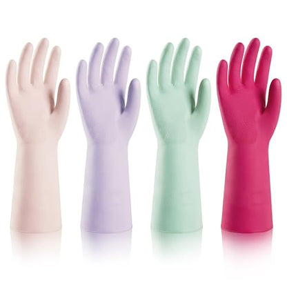 ThxToms 4 Pairs Nitrile Cleaning Gloves, Latex free Reusable Dishwashing Gloves for Women, Kitchen and Bathroom Cleaning, Non-Slip &Flexible, 10 Mil, Colorful, S - size: Small