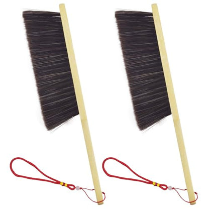 2 Piece Wooden Hand Broom, Dust Brush,Bench Brushes,Soft Bristles, Long Fireplace Brush with Wood Handle for Clothes Household Cleaning, Counters, Beds, Sofas, Car Fireplaces, Benches, Furniture