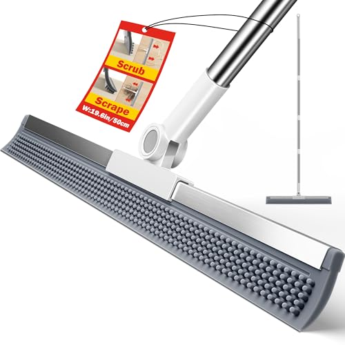 Floor Squeegee for Concrete Floors, 180° Rotating Silicone Broom, Squeegee for Floor with Long Handle and Dual-Sided Blade Design, Water and Pet Hair Remover for Bathroom Floors, Tile, Deck and Glass - size: 20in | 3-Section Telescopic (58in) | No Pad