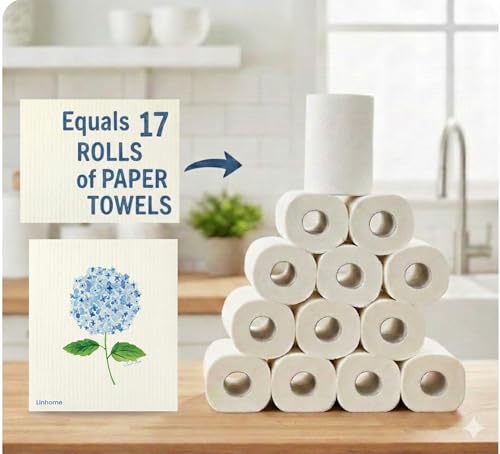 Garden Collection Hydrangea Swedish Dishcloth, Reusable Paper Towel, Super Absorbent Cellulose Sponge, Kitchen Cleaning Cloth, Washable & Compostable (Hydrangea Harmony - 1 Pack)