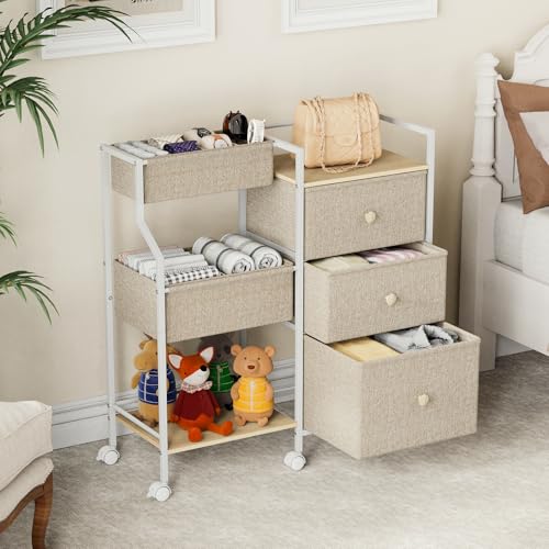 Modanais Baby Organizer and Storage - 3 Tier Rolling Cart with Dividers and Drawers, Easy To Assemble, Mobile Utility Cart with Wheels for Nursery, Bedroom, Changing Table & Crib,Off White - color: Off White