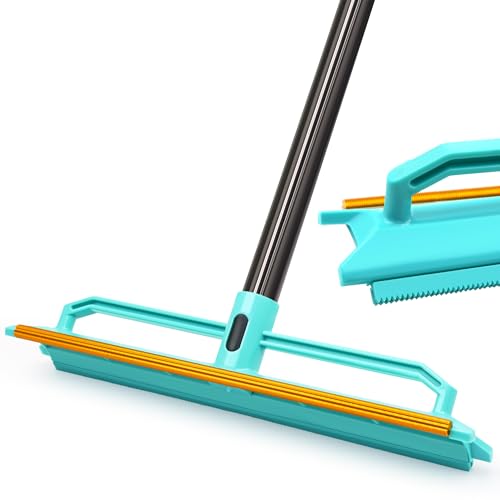 TidyBliss Carpet Rake for Pet Hair Removal Tool, 56.7” Long Handle Silicone Rug Scraper Broom, Double-Sided Dog Cat Fur Comb Brush for Mats, Couch, Furniture, Car Interiors (Blue)