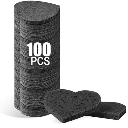 100-Count Compressed Facial Sponges for Estheticians Heart Shape Natural Cellulose Sponge Professional Cosmetic Spa Sponges for Face Cleansing, Massage, Pore Exfoliating, Mask, Makeup Removal, Black - color: 100- Pack Black