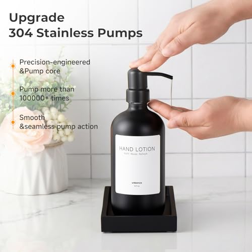 2 Packs Glass Dish Soap Dispenser Set for Kitchen, Hand and Dish Soap Dispenser with Stainless Steel Pump & Resin Tray, Rental-Modern Refillable Countertop Soap Dispenser for Bathroom,Matte Black - color: Matte Black