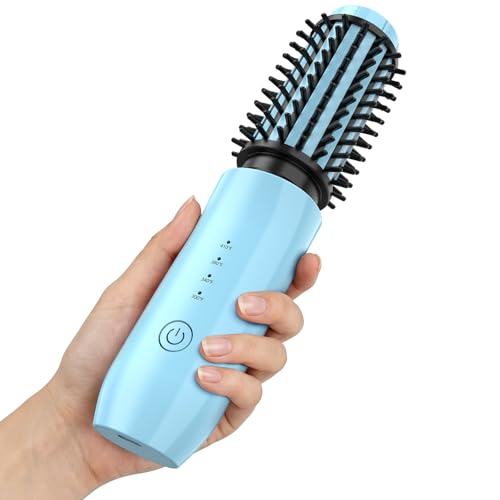 CARESKY® Cordless Curling Iron Brush, Rechargeable Travel Curling Iron with 200 Million Negative Ions, Portable Battery Curling Iron Brush, Cordless Heated Round Hair Curler Hot-Air Brush for Styles - color: Pastel Blue
