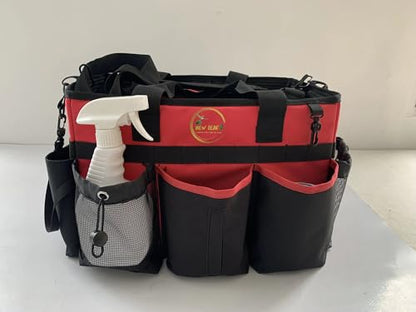 werable Cleaning Caddy Organize Bag with Spray bottle & Towel,Handles for Cleaners & Housekeeper,Bathroom,Under Sink & Car Cleaning Tool Organizers Bag with Adjustable Shoulder Strap&Waist Belt (Red) - color: Red