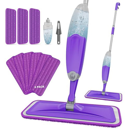 HOMTOYOU Spray Mops with 9 Reusable Pads: Wet Mop for Hardwood Tile Wood Laminate Vinyl - Absorbs Pet Hair Dust