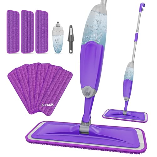 HOMTOYOU Spray Mops with 9 Reusable Pads: Wet Mop for Hardwood Tile Wood Laminate Vinyl - Absorbs Pet Hair Dust