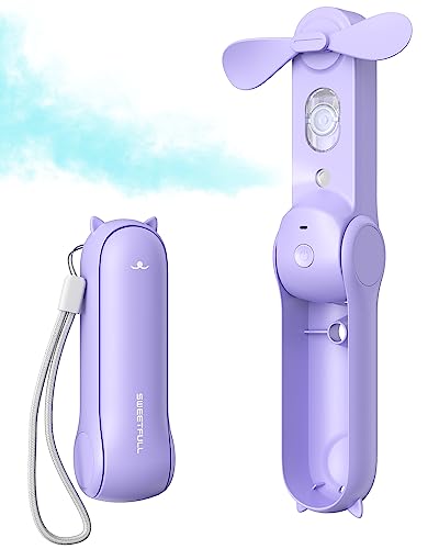 SWEETFULL Portable Misting Fan, Handheld Personal Mister, Rechargeable Mini Spray Water Mist, for Kids Women Travel, Outdoors, Hiking, Camping, Home Office (Purple) - color: purple