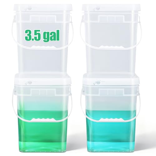 ASEVAT Square 3.5 Gallon Bucket with Lid, Clear Food Grade Storage Containers with Lids, Pail Container with Handle, Bucket for Cleaning Heavy-Duty Extra Durable BPA Free - color: Clear, size: 3.5Gal