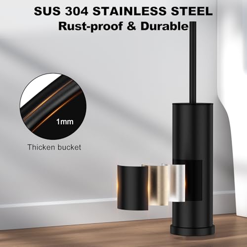 Black Toilet Brush and Holder Set，2 Pack Stainless Steel Heavy Duty Toilet Bowl Brush，Extra Long Handled Modern Toilet Cleaner Brush with Replaceable Head, Removable Inner Bowl, and Splash Protection - color: Black, size: 2 Pack