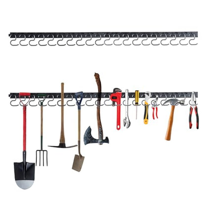 WellMade 64'' Adjustable Garden Tool Organizer, Garage Storage System with Hooks, Wall Mount Tool Organization Rack, Black