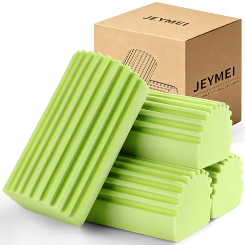 Jeymei 4-Pack Damp Clean Duster Sponge, Sponge Cleaning Brush, Duster for Cleaning Blinds, Glass, Baseboards, Vents, Railings, Mirrors, Window Track Grooves and Faucets Green Non-Scratch Sponges - color: Green, size: 4