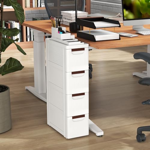 LOKO 4-Drawer Narrow Storage Cabinet, Slim Rolling Cart, Mobile Plastic Cart Container with Pull Handles, Built-in Wheels, for Living Room, Kitchen, Bathroom, Office (7.5"x16.5"x29.5" (4 Drawer)) - size: 7.5"x16.5"x29.5" (4 Drawer)